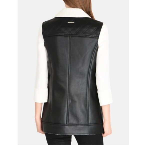 A|X Armani Exchange Biker Faux Shearling Leather Moto Jacket Long Vest size L - Picture 5 of 16